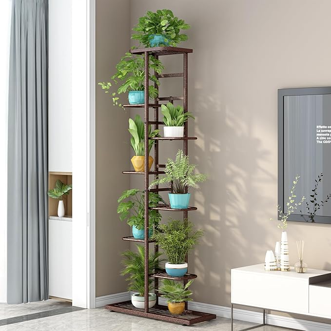 LINZINAR Plant Stand Indoor Outdoor Metal 8 Tier 9 Potted Multiple Flower Pot - Image 2