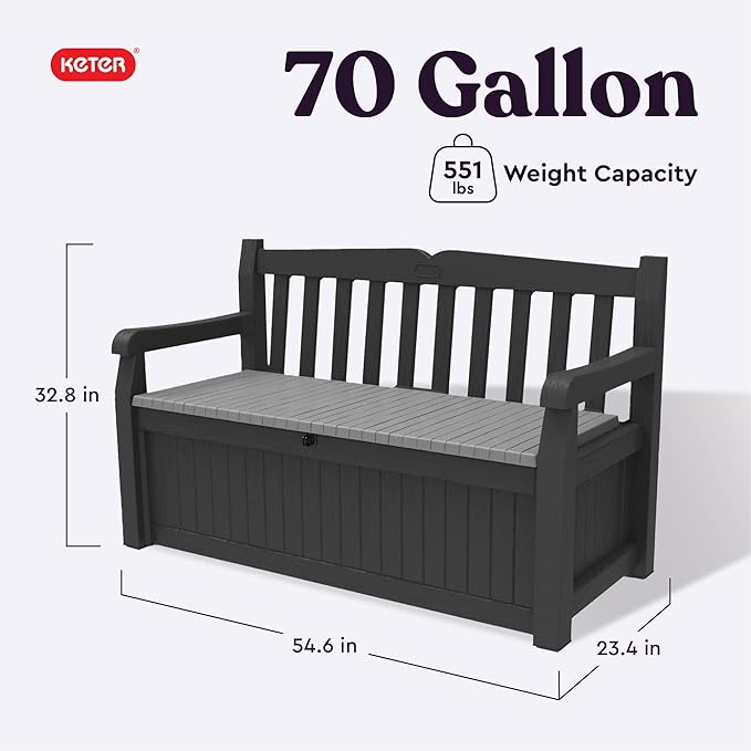 Keter Solana 70 Gallon Storage Bench Deck Box - Image 3