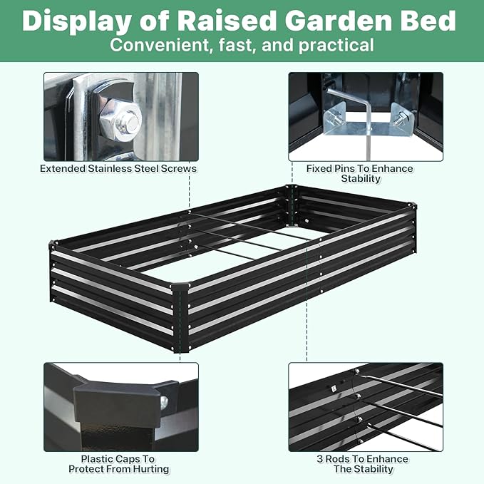 2 Pack 8×4×1ft Galvanized Metal Raised Garden Bed, Metal Planter Kit Box Outdoor - Image 3