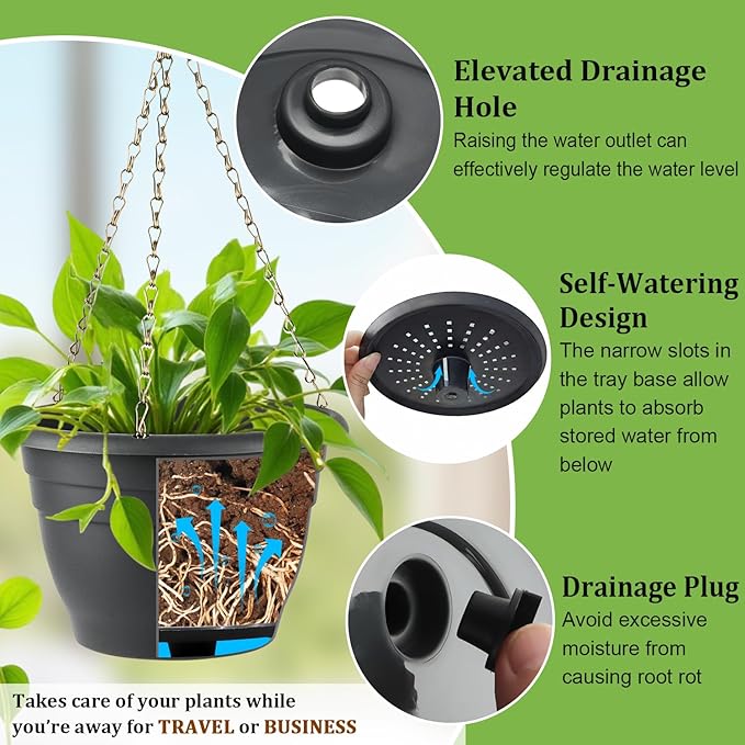 Hanging Planters 10 Inch, Self Watering Hanging Basket - Image 3