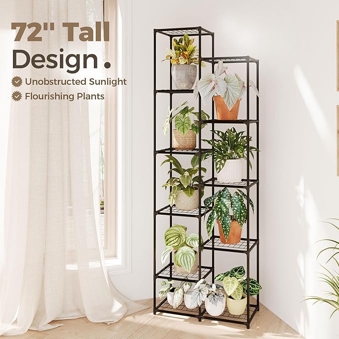 Bamworld Plant Stand Indoor Outdoor 11 Tire Tall Large Metal Plant Shelf Multi - Image 3