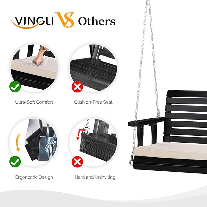 VINGLI Outdoor 4 FT Porch Swing, Heavy Duty 880 LBS Wooden Patio Swings - Image 3