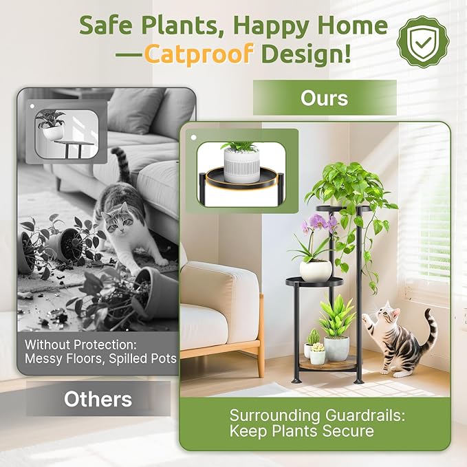 3 Tier Plant Stand Indoor Outdoor, 10in Wide Metal Tiered Tall Flower Pot - Image 5