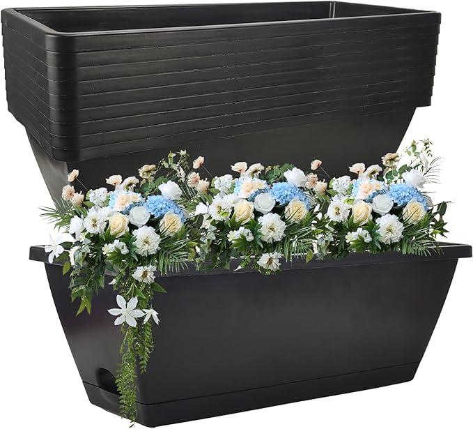 QPEY Window Box Planter, 10 Pack 17 Inch Plastic Flower Box by QPEY