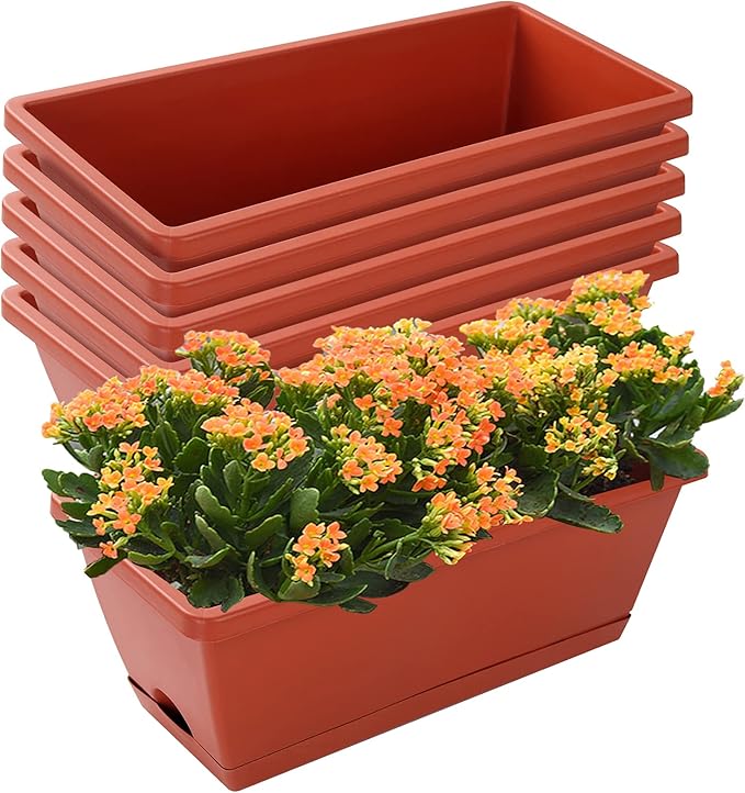 Window Box Planter, 7 Pack Plastic Vegetable Flower Planters Boxes 17 Inches by CHUKEMAOYI