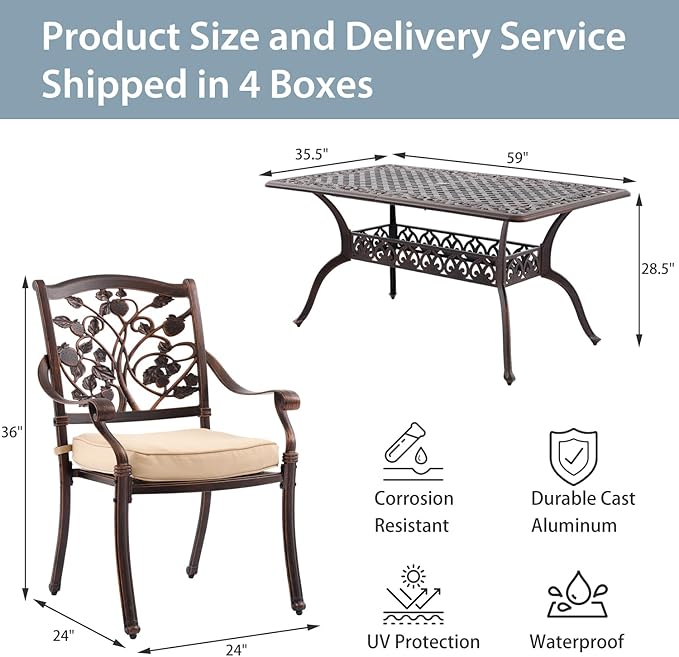 7-Piece Cast Aluminum Patio Furniture, Patio Dining Set - Image 6