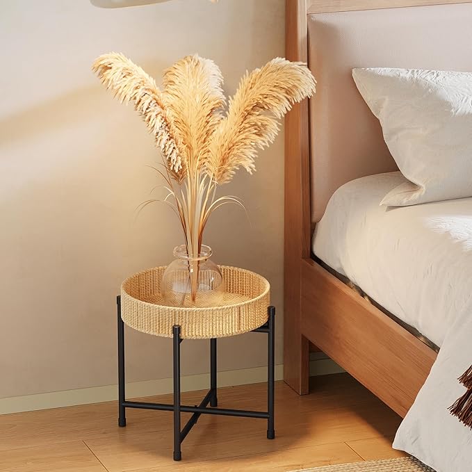 Bamworld Rattan Plant Stand Indoor Boho Plant Table - Image 4