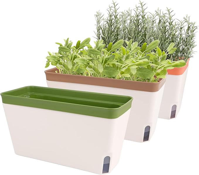 OurWarm Windowsill Herb Planter Box Indoor Set of 3, 10.5 Inch Self Watering by OurWarm