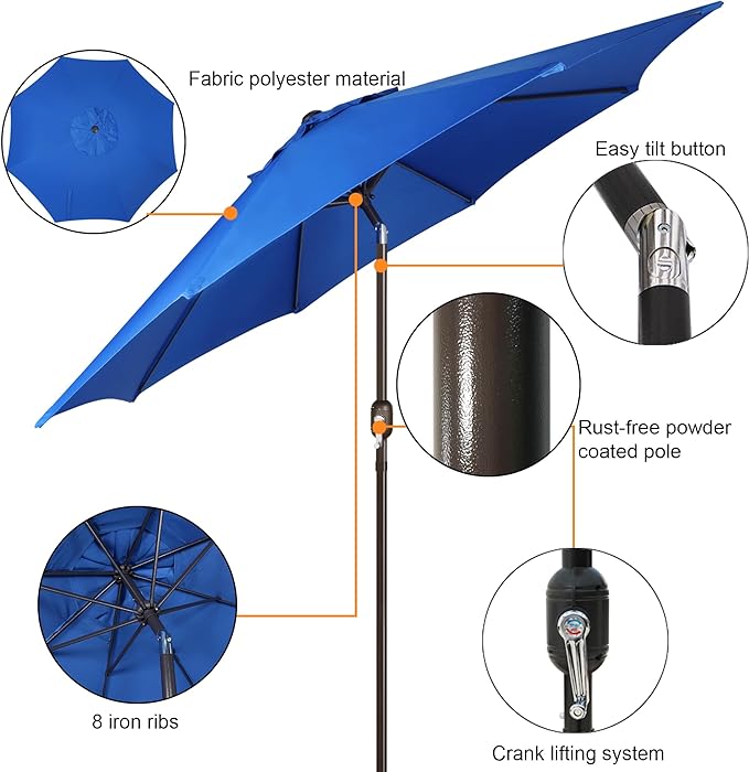 Blissun 9' Outdoor Patio Umbrella, Outdoor Table Umbrella, Yard Umbrella - Image 2