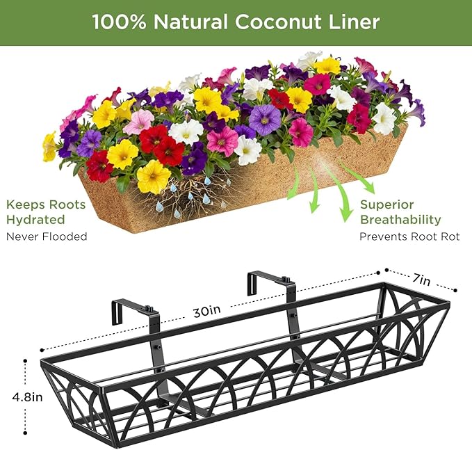 HFHOME 2 Pcs 30" Window Box Deck Railing Planter - Image 2