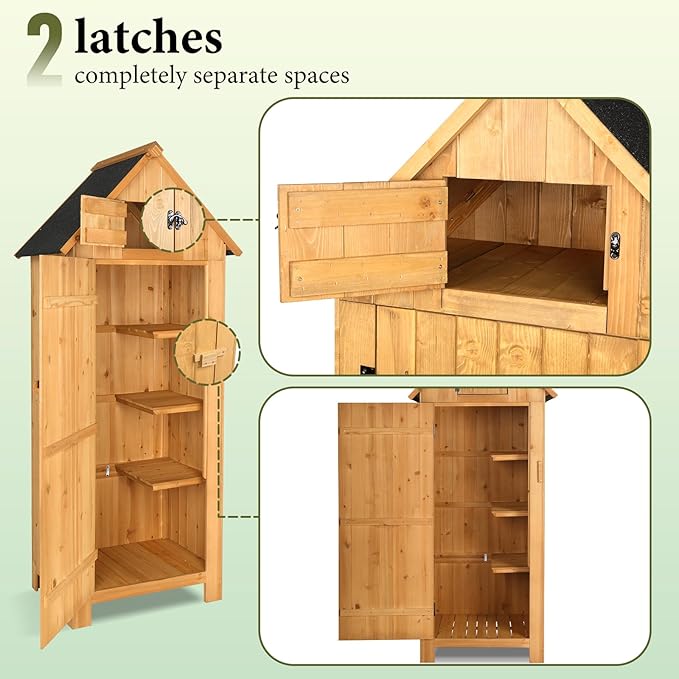VINGLI Outdoor Wooden Storage Shed, Garden Shed Outside Tool Cabinet - Image 5