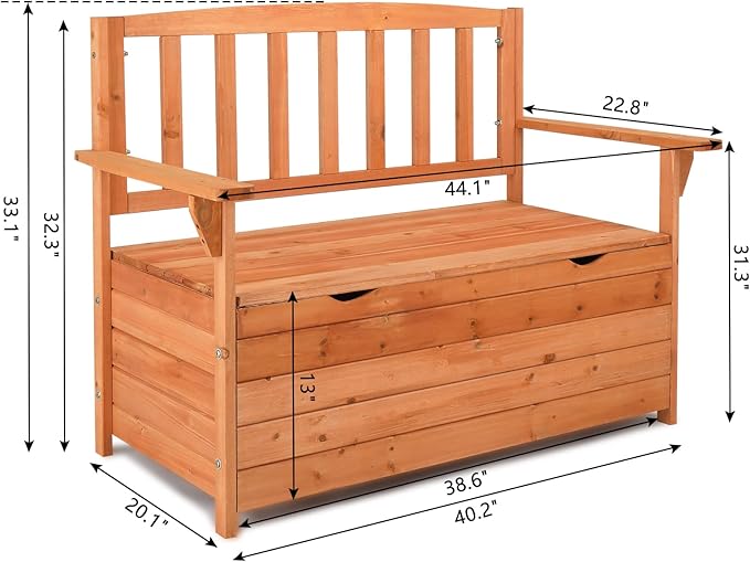 Outvita Outdoor Wood Storage Bench, Wooden Large Deck Box - Image 2