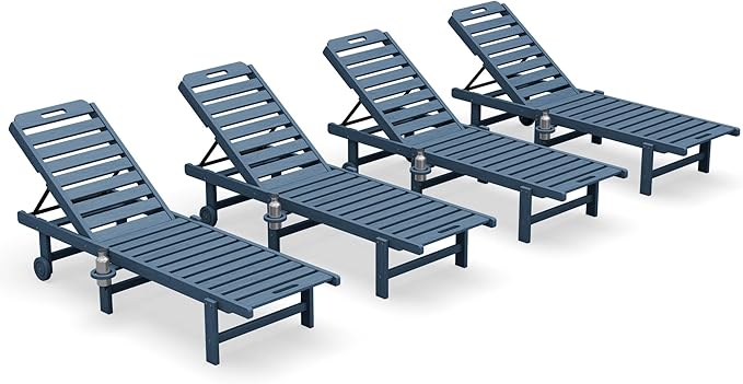 SERWALL Patio Chaise Lounge Chair Set of 4, HDPE Outdoor Lounge Chair - Image 10