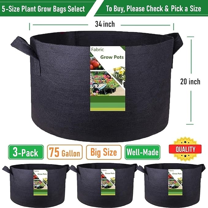 3-Pack 75 Gallon Thickened Plant Grow Bags Large Heavy Duty Garden Bag Fabric - Image 4