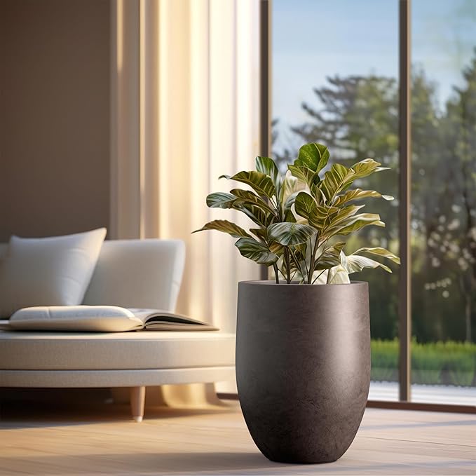 Kante Tall Concrete Planter, 21.7-Inch Height Weathered Brown Large Indoor - Image 5