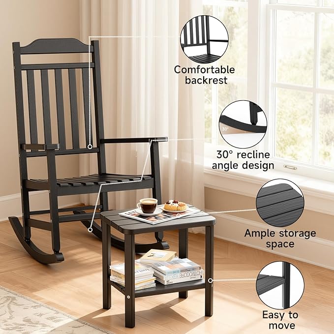 3 Piece Outdoor Rocking Bistro Set, Rocking Chairs Outdoor Furniture, Resin - Image 5