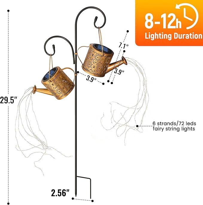 X-PREK Solar Garden Lights Outdoor Decoration, Metal Solar Watering Can Lights - Image 5