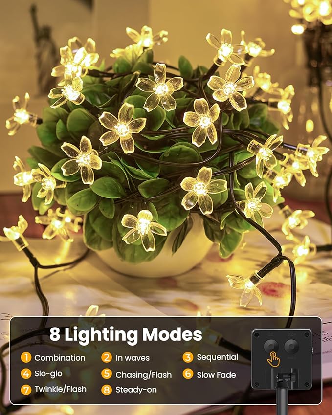 Brightown 2 Pack Total 52FT 120 LED Solar String Lights Flower Outdoor - Image 4