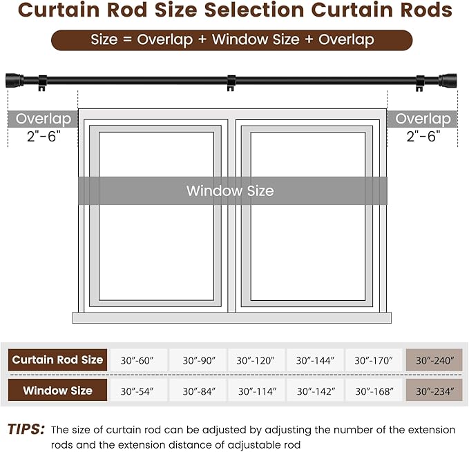 1” Diameter Curtain Rods Itself is 30 to 240 inch 1 Pack Fit 30-234 inch Window - Image 2