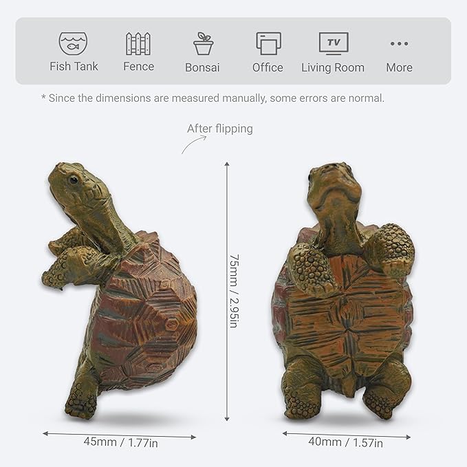 Mini Turtle Statue Miniature Tortoise Figurine Plant Pot Hanger, Realistic - Image 2