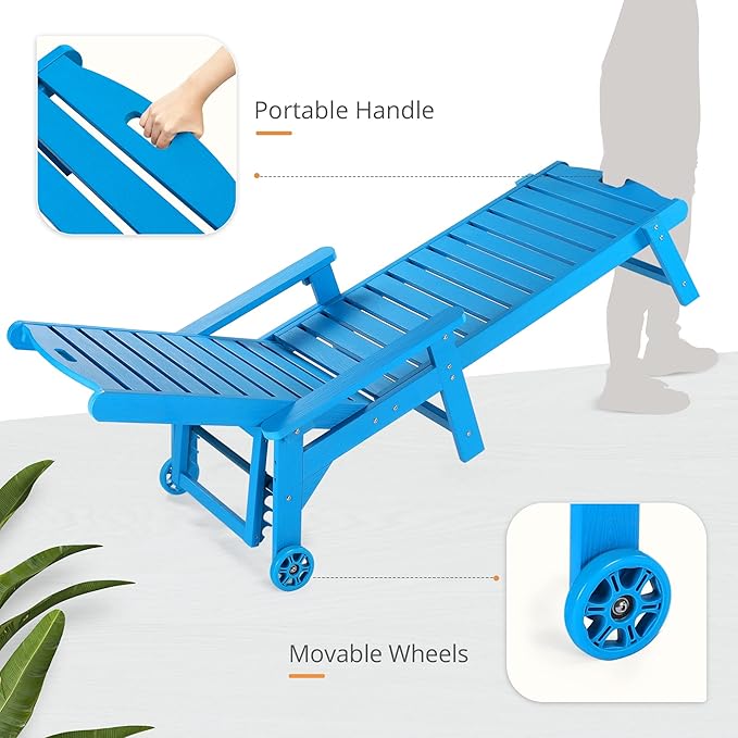 LUE BONA Outdoor Chaise Lounge Chairs Set of 4, HDPS Chaise Lounger, 5 - Image 5