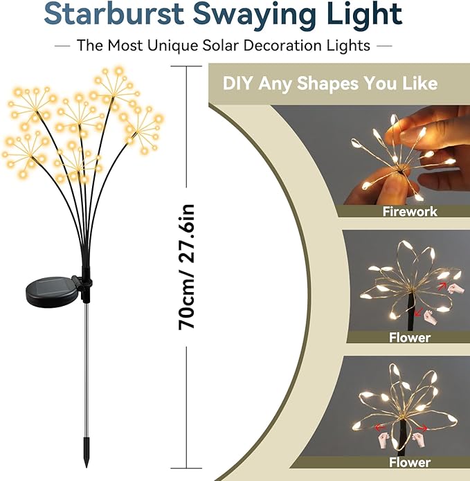 Solar Garden Lights 2 Pack Waterproof Swaying Starburst Light Solar Outdoor - Image 2
