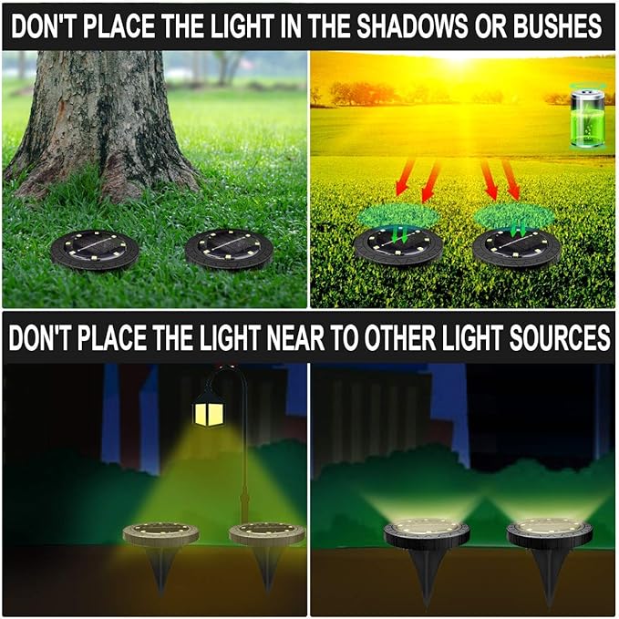Solar Powered 8 Pack Outdoor LED Disk Lights - Image 7