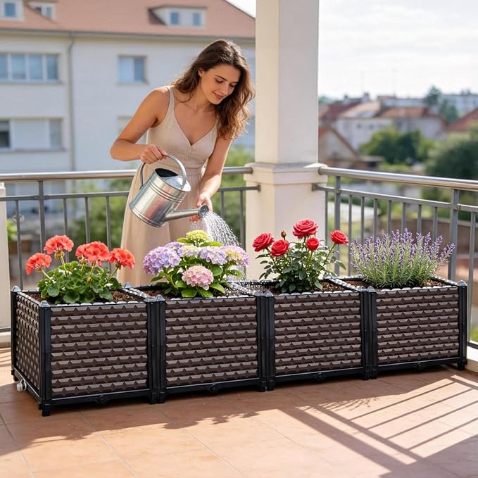 Large Planters for Outdoor Plants 14" Tall Planter Box, Raised Beds for - Image 2