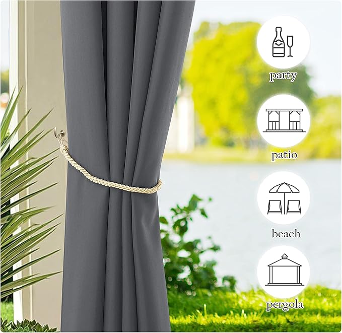 NICETOWN Outdoor Curtains for Patio Waterproof Extra Wide 2 Panels, Rustproof - Image 6