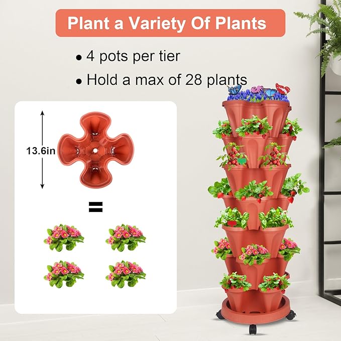 GameXcel Vertical Planter, 7 Tier Stackable Strawberry Planter - Image 6