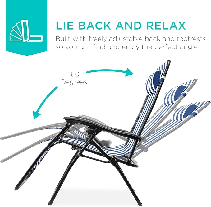 Best Choice Products Set of 2 Adjustable Steel Mesh Zero Gravity Lounge Chair - Image 3