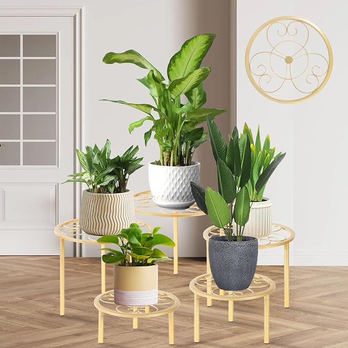 5-piece set of metal plant potted flower racks, heavy-duty flower pot plant by mekpiwu