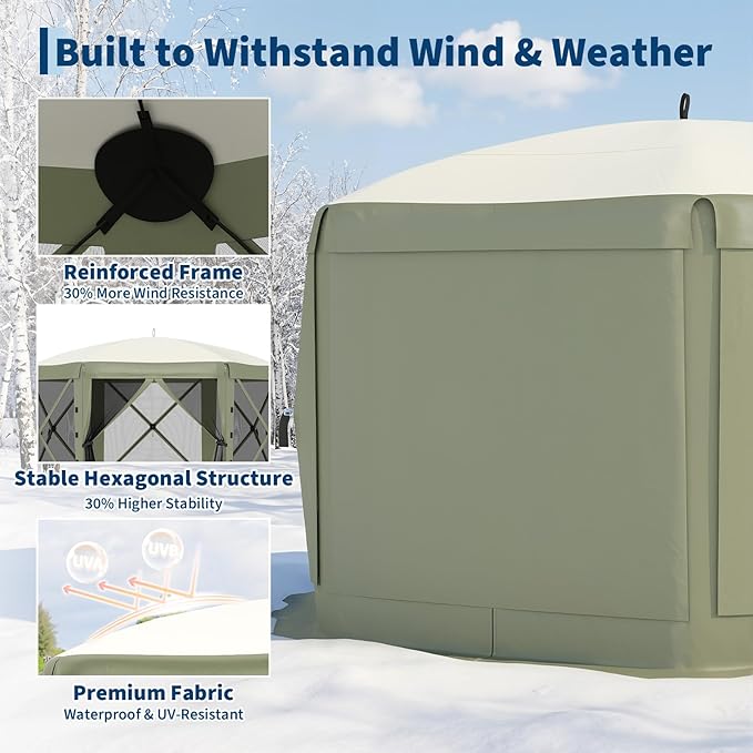 13x13FT 6-Sided Pop Up Gazebo Tent，One-Push Setup Canopy Tent - Image 2