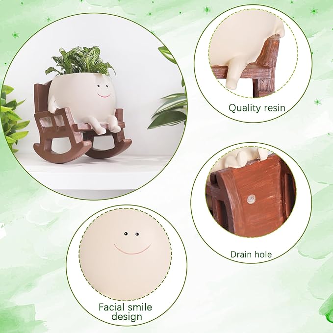 Smiley Face Rocking Chair Planters Flower Pots - Image 4