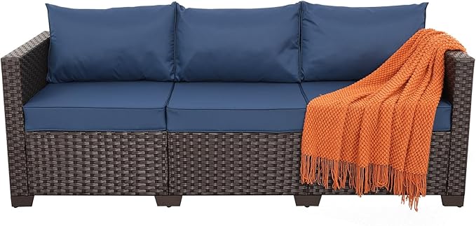 Rattaner 3-Seat Patio Wicker Sofa, Outdoor Rattan Couch Furniture Steel Frame - Image 4