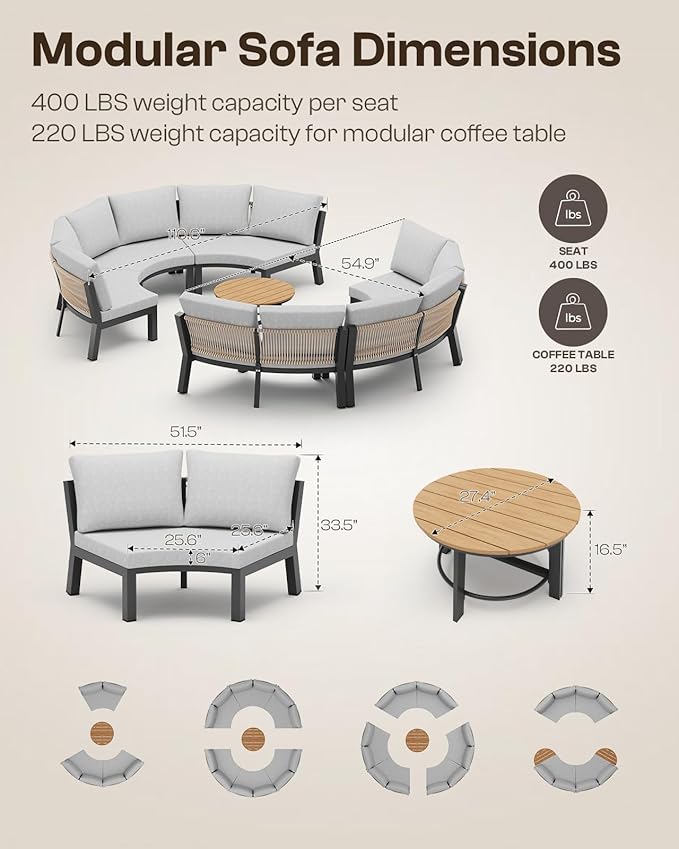 Outdoor Patio Furniture Set, 4 Piece Half Moon Aluminum Patio Conversation Sets - Image 2