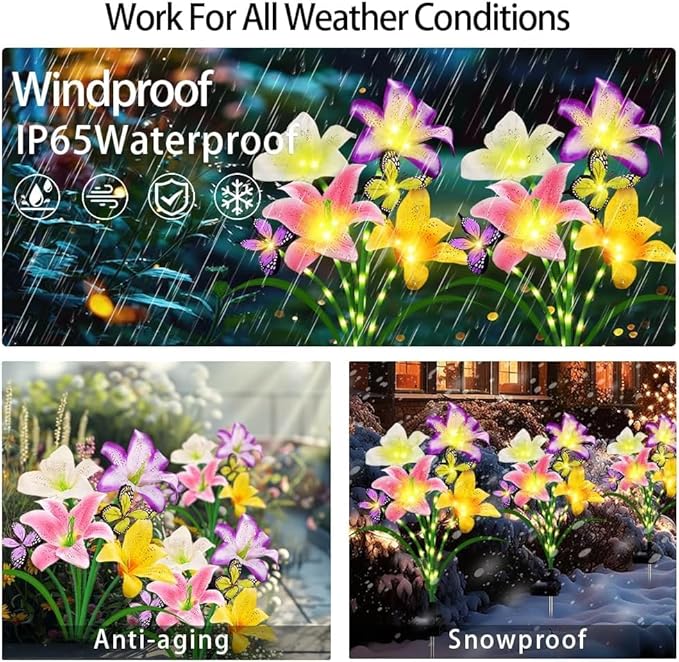 Solar Garden Lights 6 Pack LEDs Solar Lilies Flower Lights, Yard Patio Pathway - Image 7