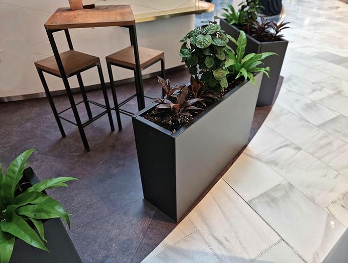 Black Steel Planter Box for Outdoor Plants 24" x 10" x 24" Metal Rectangular - Image 9
