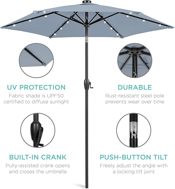 Best Choice Products 7.5ft Outdoor Solar Market Table Patio Umbrella - Image 5