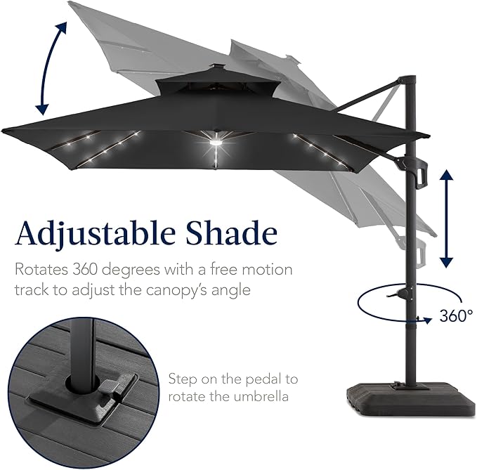 Best Choice Products 12x12ft LED Cantilever Patio Umbrella w/Base Included & - Image 5