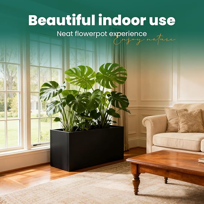 Galvanized Steel Metal Planter Rectangular Indoor 32" L x 16" W x 16" H Black - Image 7