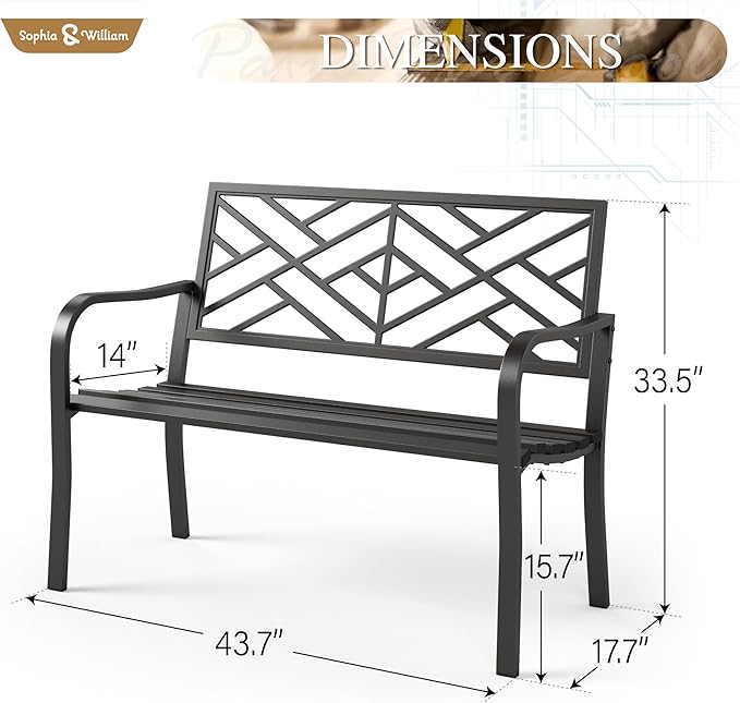 Sophia & William Outdoor Metal Bench Patio Garden Bench, Cast Iron Park Benches - Image 2