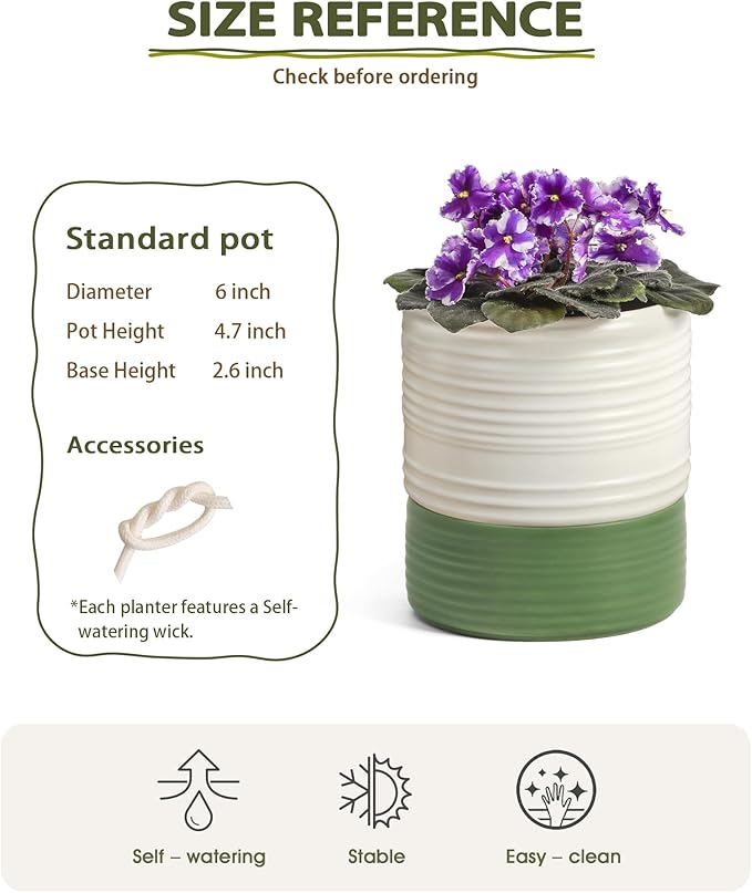 Self Watering Pots for Indoor Plants, 6 Inch Ceramic Self Watering Plant Pot - Image 2