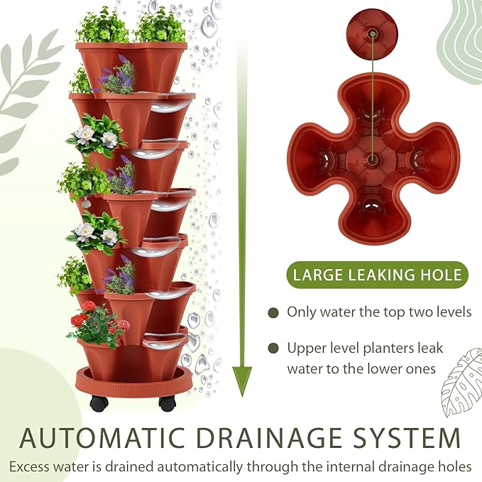 Umigy 2 Set of 7 Tier Vertical Planter Stackable Tower Planters Strawberry Herb - Image 4