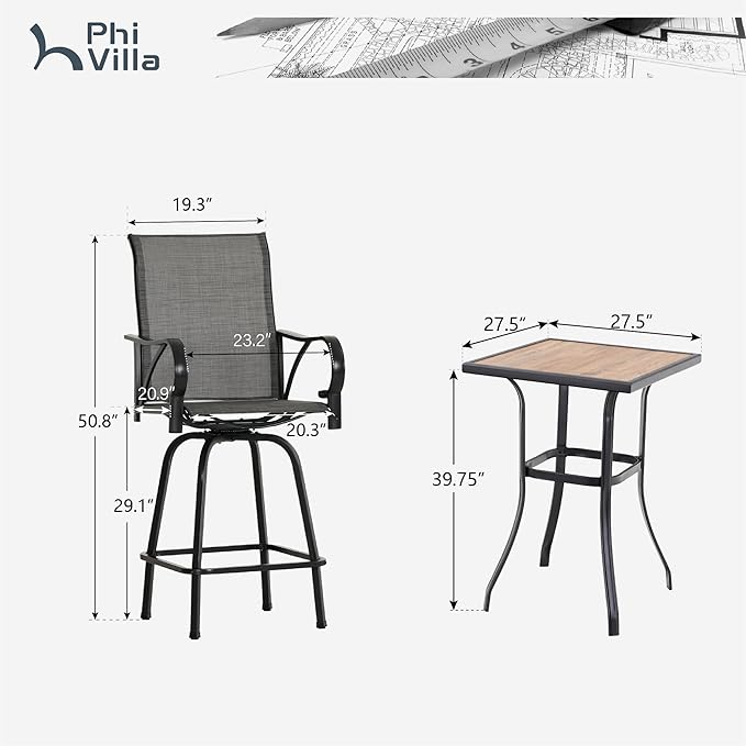 PHI VILLA 5 Piece Outdoor Bar Set, High Top Patio Table and Chairs - Image 9