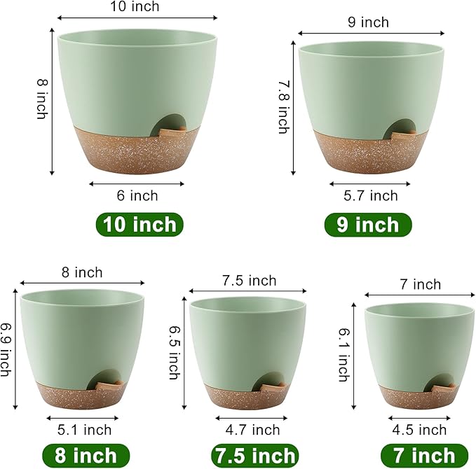 Plant Pots 10/9/8/7.5/7 Inch Self Watering Pots, Plastic Flower Pots, Nursery - Image 3
