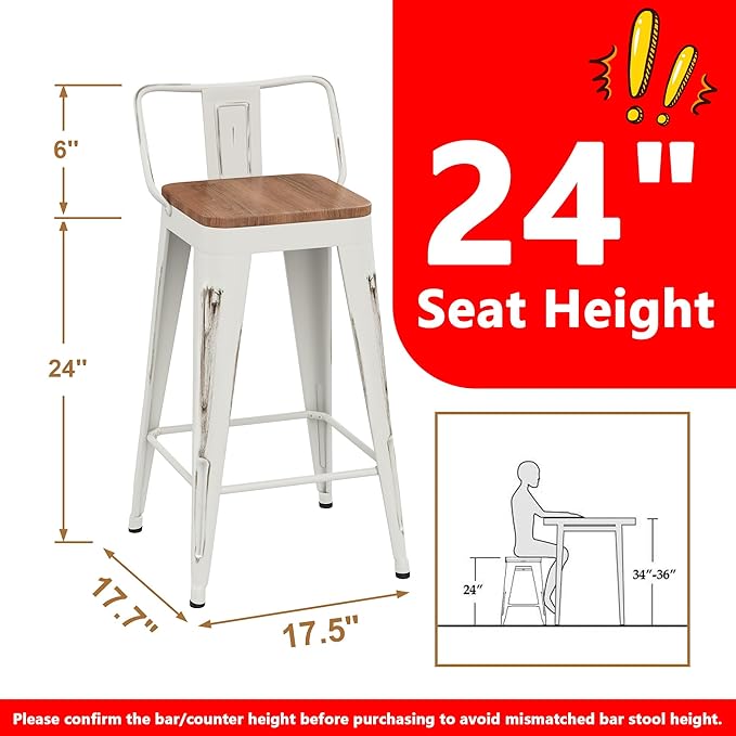 WENTMENT Bar Stools Set of 4, Industrial Style, Metal Frame, Distressed White - Image 2