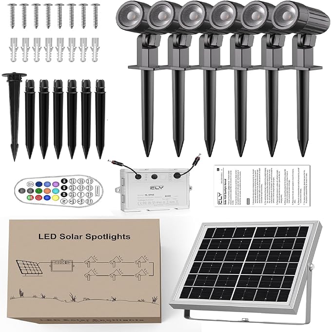 CLY Solar 6 in 1 RGB Spotlights Outdoor Garden, 10 Colors 12 Modes Solar Garden - Image 9