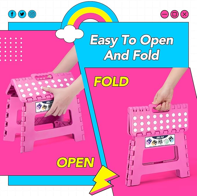 Delxo Folding Step Stool 9 inch Non-Slip Foldable Stools Up to 300 LBS Kids - Image 4