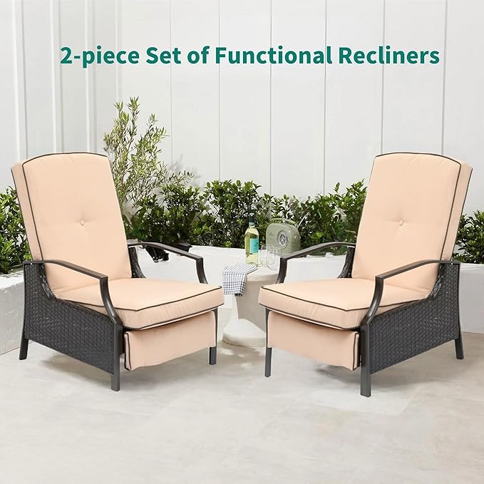 YITAHOME Outdoor Recliner Chair, 2-Piece Patio Adjustable Wicker Reclining - Image 4